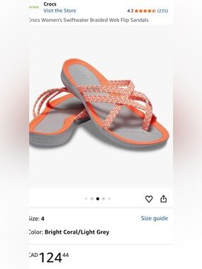 CROCS Bright Coral and Light Grey Braided Flip Sandals size 11